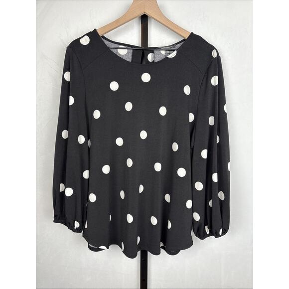Adrianna Papell Tops - Adrianna Papell Women’s Large Black Polka Dot Blouse 3/4 Sleeve Career Flowy NEW
